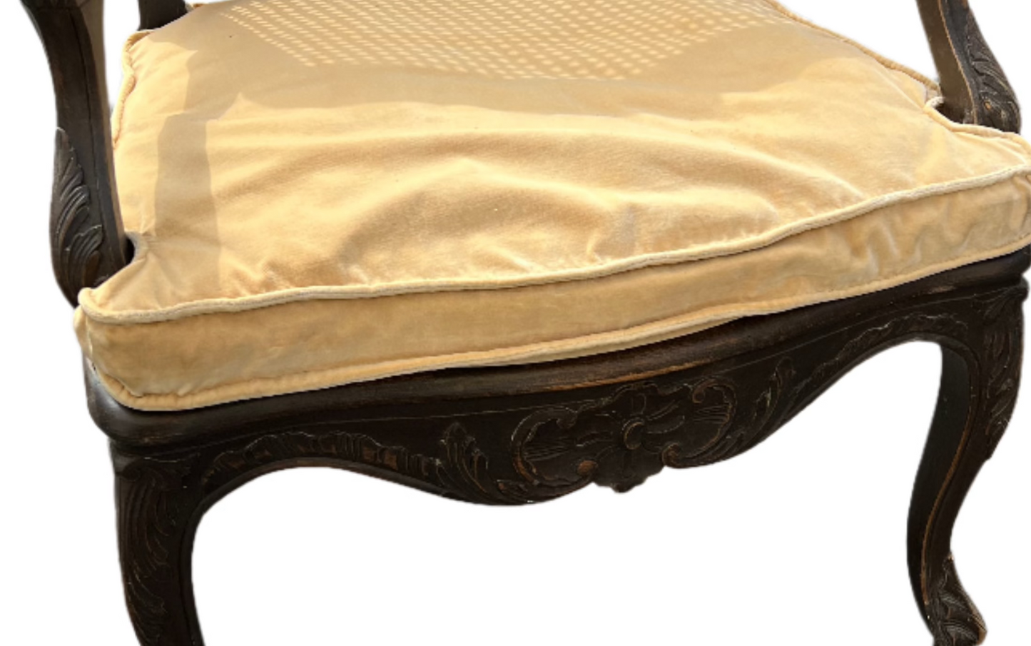 Louis XVI Cane-Back Wooden Arm Chairs with Velvet Cushions