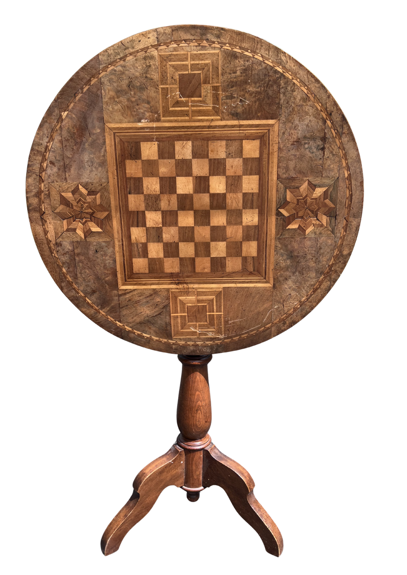 Antique Marquetry Chess Game Table
