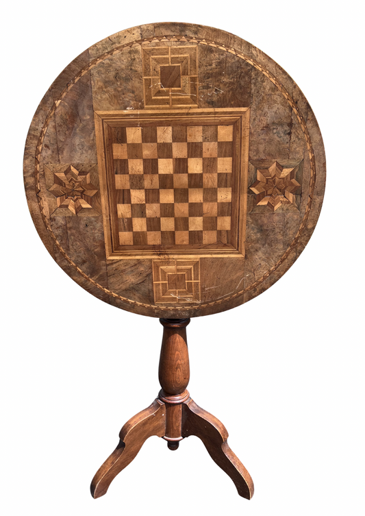 Antique Marquetry Chess Game Table