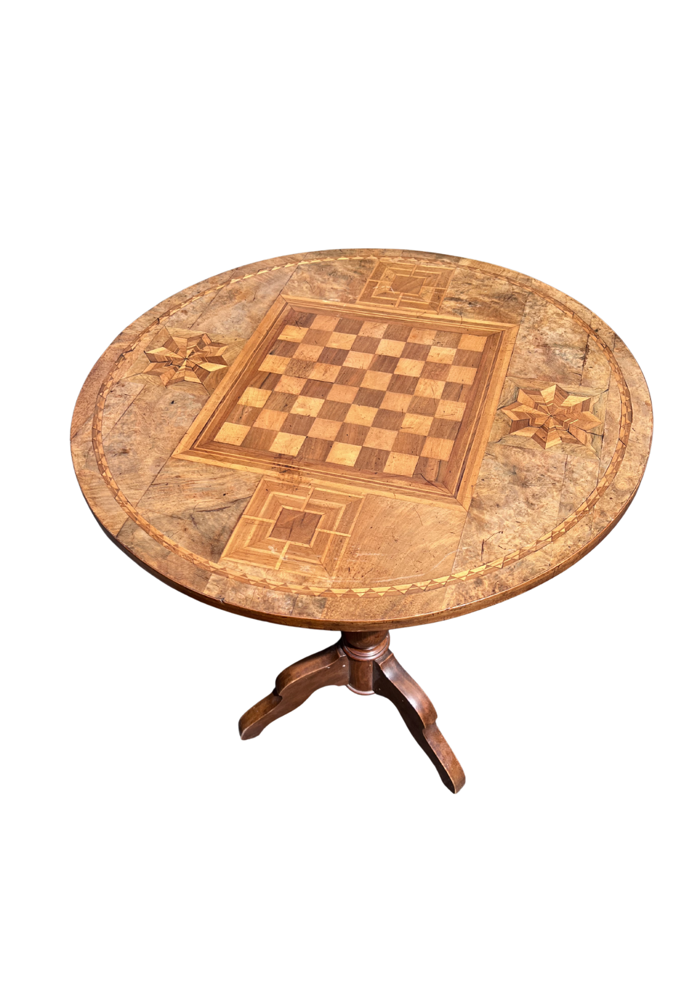 Antique Marquetry Chess Game Table