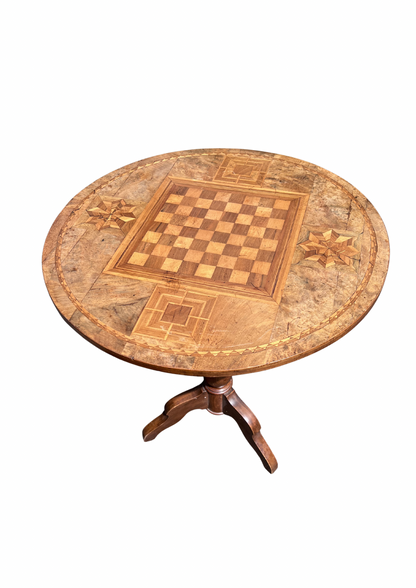 Antique Marquetry Chess Game Table