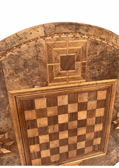 Antique Marquetry Chess Game Table